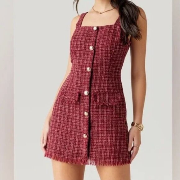 Mi Ami Dresses & Skirts - Mi Ami for Francesca’s Burgundy Tweed Button Front Mini Dress | Women's Size XS